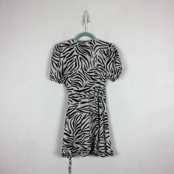 Zara Zebra Print Puff Sleeve Linen Wrap Mini Dress Small - Picture 13 of 14